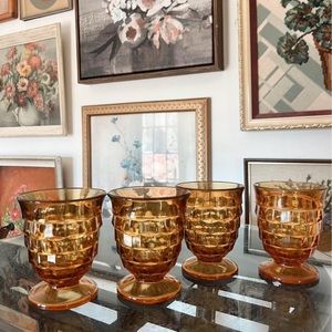 Vintage amber Whitehall colony small tea glasses set of 4